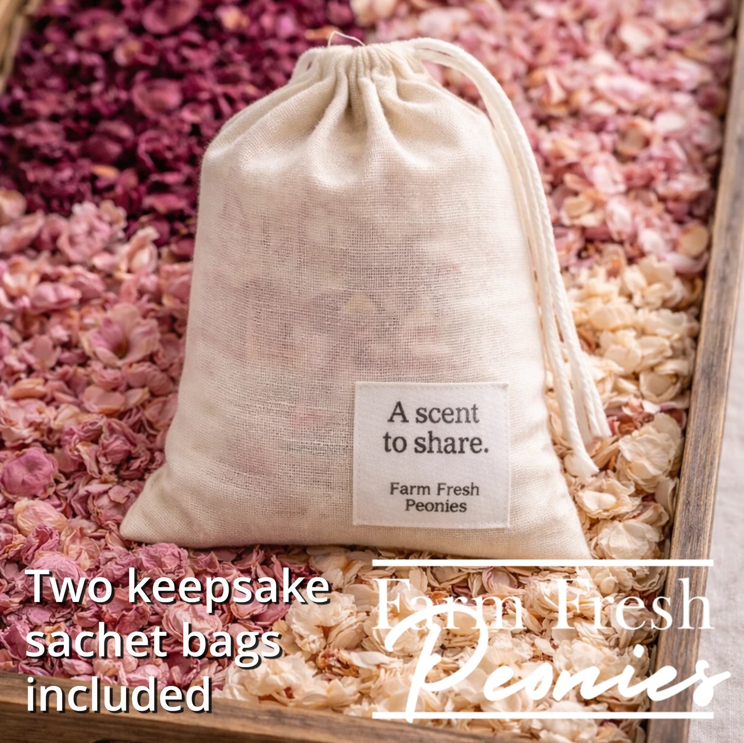 Muslin bags to make a keepsake sachet with your peonie petals post bloom